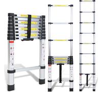 TolleTour Echelle télescopique Alu léger Antidérapant Echelle simple 3,2m Argent Echelle multifonctionnelle Echelle polyvalente Echelle extensible 15 marches Escabeau en aluminium de haute qualité Cap