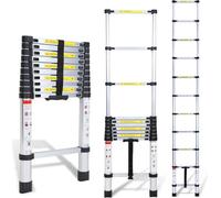 TolleTour Echelle télescopique Alu léger Antidérapant Echelle simple 3,8m Argent Echelle multifonctionnelle Echelle polyvalente Echelle extensible 15 marches Escabeau en aluminium de haute qualité Cap
