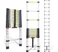 TolleTour Echelle télescopique Alu léger Antidérapant Echelle simple 4,4m Argent Echelle multifonctionnelle Echelle polyvalente Echelle extensible 15 marches Escabeau en aluminium de haute qualité Cap
