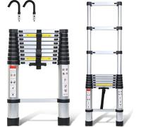 TolleTour Echelle télescopique Argent 2.6m Avec crochet Echelle à coulisse jusqu'à 150kg Stable Aluminium Echelle d'appui Multifonctionnelle Echelle double
