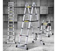 TolleTour Echelle télescopique Argent Aluminium Pliable Echelle multifonctionnelle Echelle simple 1.9M+1.9M Echelle multi-usages Protection anti-pince-doigts Echelle d'extension Pliable Echelle alumin