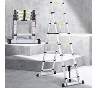TolleTour Echelle télescopique Echelle pliante Stabil Aluminium Escabeau jusqu'à 150kg 2.0m+2.3m Avec barre de pesée