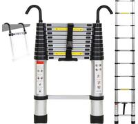TolleTour Echelle télescopique Echelle pliante Stabil Aluminium Escabeau jusqu'à 150kg 2,6m Argent avec crochet