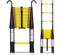 TolleTour Echelle télescopique noire 3.8m Avec crochet Echelle à coulisse jusqu'à 150kg Stable Aluminium Echelle d'appui Echelle multifonctionnelle Caractéristique de sécurité Escabeau