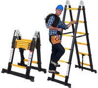 TolleTour Echelle télescopique noire Aluminium pliable Echelle multifonctionnelle Echelle simple 1.9M+1.9M Echelle multi-usages Protection anti-pince-doigts Echelle d'extension Pliable Echelle alumini
