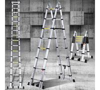 TolleTour Echelle télescopique noire Aluminium pliable Echelle multifonctionnelle Echelle simple 2.5M+2.5M Echelle multi-usages Protection anti-pince-doigts Echelle d'extension Pliable Echelle alumini