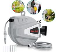 TolleTour Enrouleur de tuyau mural Boîte à tuyau Enrouleur de tuyau avec support mural 3/4" pouce 20m avec 9 modèles de buses de tuyau Tuyau de jardin