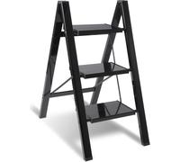 TolleTour Escabeau pliant 3nombre de marches noir Escabeau double Alu Marchepied pliant