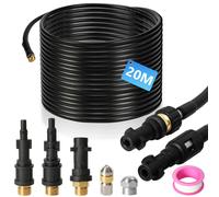 TolleTour Flexible haute pression tuyau de nettoyage, 20m, 160 bar, compatible avec Kärcher, K2, K3, K4, K5, K6, adaptateur inclus, buses fixes + rotatives