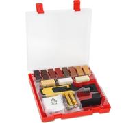 TolleTour Kit de réparation du bois 17 pièces -11 teintes différentes Incl. fondateur de cire Rabot & éponge abrasive Convient pour les surfaces en bois de tous types Kit de réparation pour parquet &