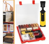 TolleTour Kit de réparation du bois 17 pièces -11 teintes différentes Incl. fondateur de cire Rabot & éponge abrasive Convient pour les surfaces en bois de tous types Kit de réparation pour parquet &