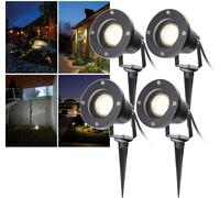 TolleTour Lampe de jardin Led Projecteur de jardin Blanc chaud Lot de 4 LED Eclairage de jardin IP65 4W GU10 Avec prise de terre Extérieur Prairie Pour extérieur,Jardin,Prairie