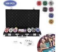 TolleTour Mallette de poker 300 jetons Laser Pokerchips Poker 11.5 grammes , 2 cartes, distributeur, 5 dés, avec boîtier en aluminium Mallette noire