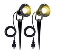 TolleTour Pack de 2 spots de jardin avec piquet de terre 4W GU10 LED IP65 étanche Eclairage de jardin avec prise Blanc chaud 3000K Lampe d'extérieur pour arbre,étang,jardin [Classe énergétique A++]