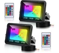 TolleTour Projecteur à LED RVB 20W Projecteur d'extérieur avec télécommande Projecteur à LED RVB 2 pièces