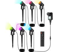 TolleTour Projecteur de jardin à LED avec piquet de terre, set de 6, éclairage de jardin avec prise étanche IP65 RGB