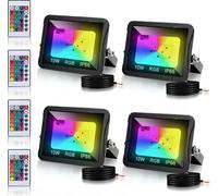 TolleTour Projecteur RGB 10W avec télécommande Projecteur LED RGB Projecteur extérieur LED IP66 étanche 4 pièces