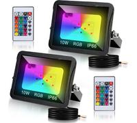 TolleTour Projecteur RGB 10W avec télécommande Projecteur LED RGB Projecteur extérieur LED IP66 étanche 2 pièces