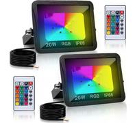 TolleTour Projecteur RGB 20W avec télécommande Projecteur LED RGB Projecteur extérieur LED IP66 étanche 2 pièces