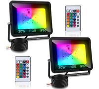 TolleTour Projecteur RGB 30W avec télécommande Projecteur LED RGB Projecteur extérieur LED IP66 étanche 2 pièces