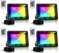 TolleTour Projecteur RGB 30W avec télécommande Projecteur LED RGB Projecteur extérieur LED IP66 étanche 4 pièces