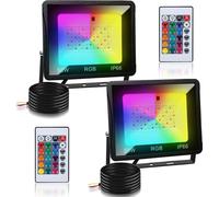 TolleTour Projecteur RGB 50W avec télécommande Projecteur LED RGB Projecteur extérieur LED IP66 étanche 2 pièces