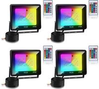 TolleTour Projecteur RGB 50W avec télécommande Projecteur LED RGB Projecteur extérieur LED IP66 étanche 4 pièces