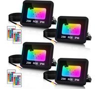 TolleTour Projecteur RGB LED 20W RGB Projecteur RGB LED extérieur avec télécommande IP66 étanche pour jardin 4 pièces