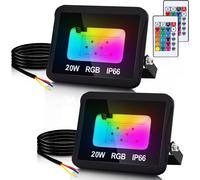 TolleTour Projecteur RGB LED 20W RGB Projecteur RGB LED extérieur avec télécommande IP66 étanche pour jardin 2 pièces