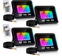 TolleTour Projecteur RGB LED 30W RGB Projecteur RGB LED d'extérieur avec télécommande IP66 étanche pour jardin 4 pièces