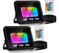 TolleTour Projecteur RGB LED 30W RGB Projecteur RGB LED extérieur avec télécommande IP66 étanche pour jardin 2 pièces
