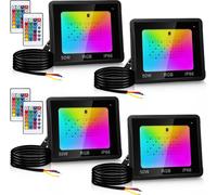 TolleTour Projecteur RGB LED 50W RGB Projecteur RGB LED extérieur avec télécommande IP66 étanche pour jardin 4 pièces