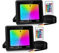 TolleTour Projecteur RGB LED 50W RGB Projecteur RGB LED extérieur avec télécommande IP66 étanche pour le jardin 2 pièces