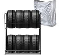 TolleTour Rayonnage pour 8 pneus Rayonnage de stockage Rayonnage pour jantes Hauteur réglable 107 x 46 x 117cm, Capacité de charge 180kg, avec housse de protection Rayonnage pour pneus Hauteur réglabl