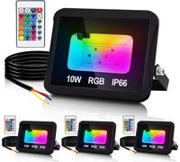 TolleTour RGB LED Spot 10W RGB Projecteur RGB LED Projecteur extérieur avec télécommande IP66 étanche pour jardin 4 pièces
