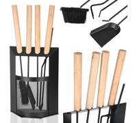 TolleTour Set de 4 ustensiles de cheminée en acier inoxydable Composé d'outils de cheminée avec manche en bois pour cheminée et poêle à bois