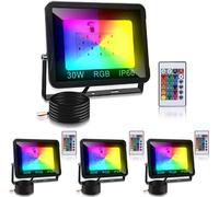 TolleTour Spot à LED 30W Spot d'extérieur RGB avec télécommande Spot à LED RGB Projecteur à LED RGB 4 pièces
