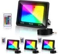 TolleTour Spot à LED 50W Spot d'extérieur RGB avec télécommande Spot à LED RGB Projecteur à LED RGB 4 pièces