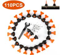 TolleTour Système de nivellement de carreaux, 110 pcs Système de nivellement de carreaux Revêtement de sol Mur plastique Clip Réglable Locator Spacer Pince Level Wedge Outil à main Réutilisable Kit