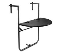 TolleTour Table de balcon pliante, table de balcon à suspendre, table suspendue pour balustrade de balcon avec 3 hauteurs réglables, plateau de table 60x40 cm, en optique rotin,Noir