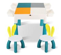 TolleTour Table pour enfants avec chaises Avec 251 pièces de blocs de construction Ensemble de meubles pour enfants Table pour enfants en bas âge Table de jeux polyvalente Pour