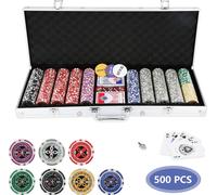 TolleTour Valise de poker 500 jetons Laser Pokerchips Poker 11.5 grammes , 2 cartes, distributeur, petite blind, grosse blind boutons et 5 dés, avec boîtier en aluminium Valise d'argent