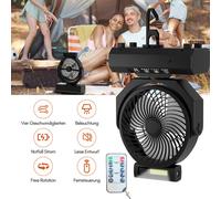 TolleTour Ventilateur de camping Multifonctionnel 2en1 Lumière de ventilateur de camping, Ventilateur de camping USB portable pour tente avec lampe LED Lanterne Télécommande Ventilateur-Noir