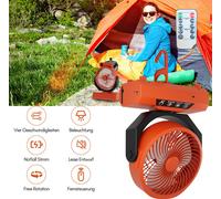 TolleTour Ventilateur de camping Multifonctionnel 2en1 Lumière de ventilateur de camping, Ventilateur de camping portable USB pour tente avec lampe LED Lanterne Télécommande Ventilateur-Orange