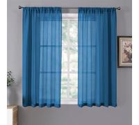 Tollpiz Lot de 2 panneaux de rideaux courts en lin texturé pour chambre à coucher avec tringle à filtrer pour salon, 137 x 114 cm de long, bleu classique