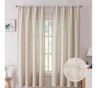 Tollpiz Lot de 2 Rideaux Courts Semi-Transparents en Toile de Jute filtrant la lumière pour Salon, 96,5 x 137,2 cm de Long, Naturel