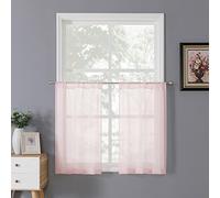 Tollpiz Lot de 2 rideaux de cuisine en lin texturé, avec filtrage de la lumière et poche pour salle de bain, 63,5 x 61 cm, rose