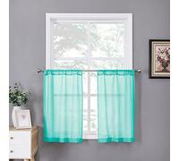 Tollpiz Lot de 2 rideaux de cuisine en lin texturé - Pour filtrer la lumière - Pour salle de bain - 63,5 x 61 cm - Bleu turquoise