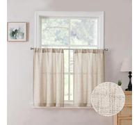 Tollpiz Lot de 2 Rideaux Semi-Transparents en Lin épais avec Passe-Tringle pour Salle de Bain, 76,2 x 91,4 cm de Long, Naturel