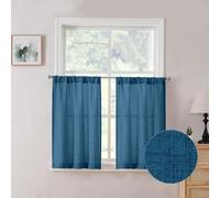 Tollpiz Lot de 2 rideaux semi-transparents en lin épais avec passe-tringle pour salle de bain, 76,2 x 91,4 cm de long, bleu classique